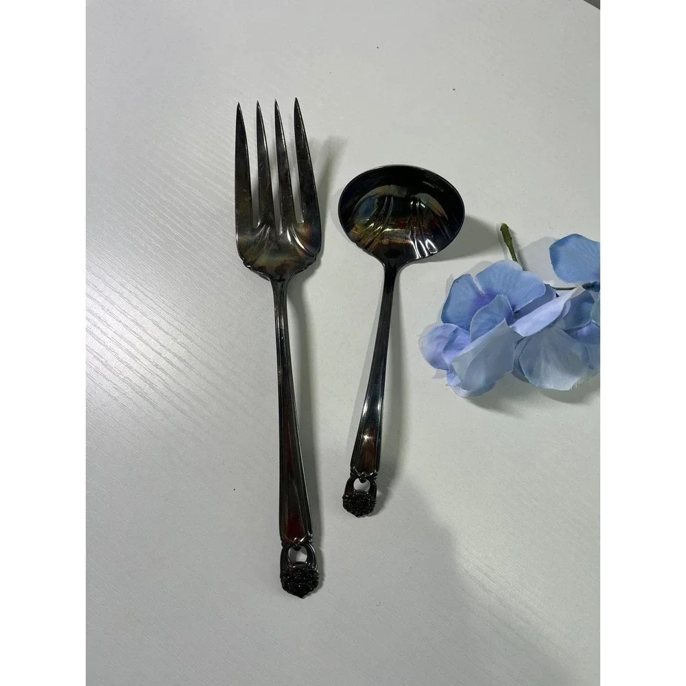 1847 Rogers Bros‎ Eternally Yours Silverplate Cold Meat Fork & Gravy Ladle Set